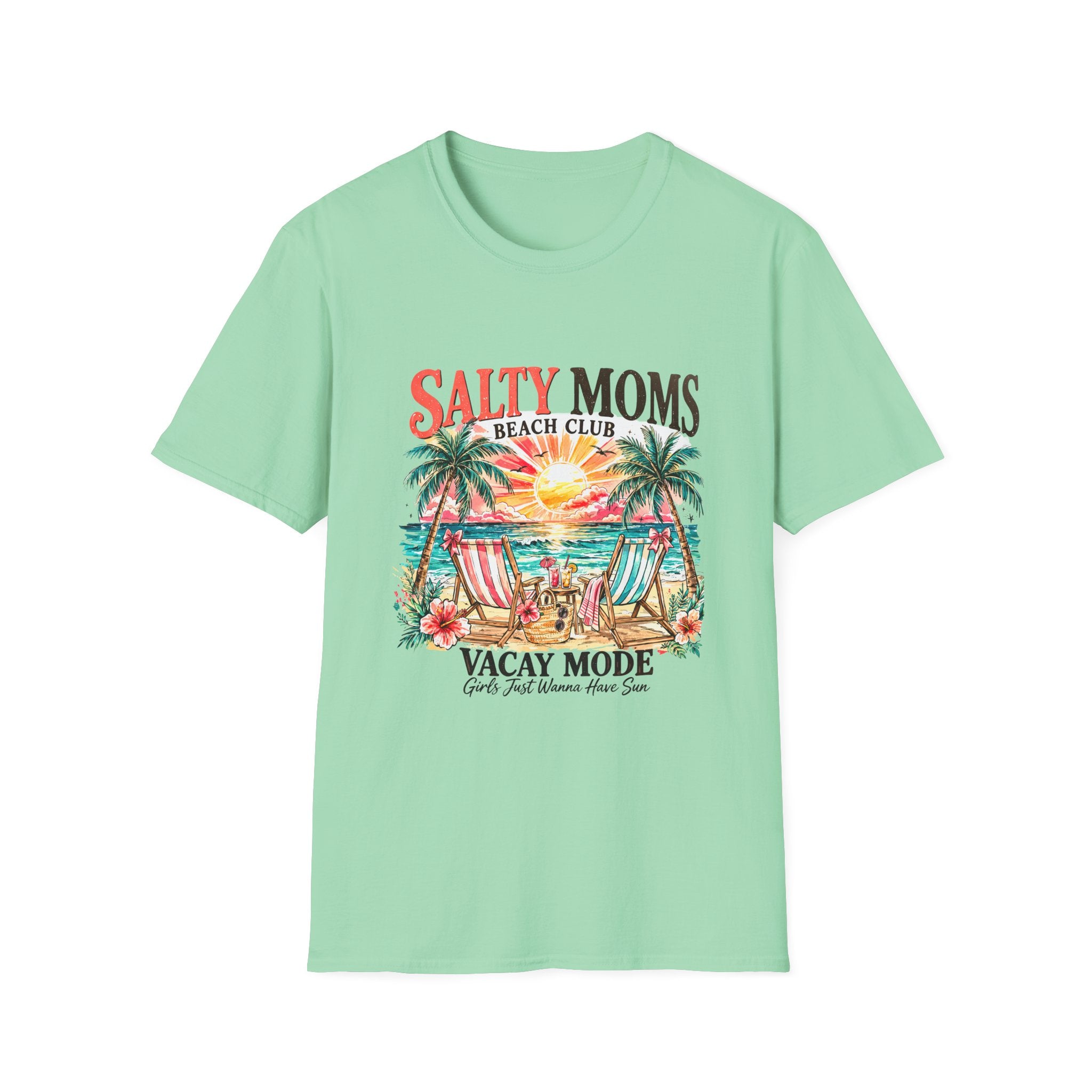 Salty Moms Beach Club T-Shirt — Vacay Mode Palm Tree Sunset Tee