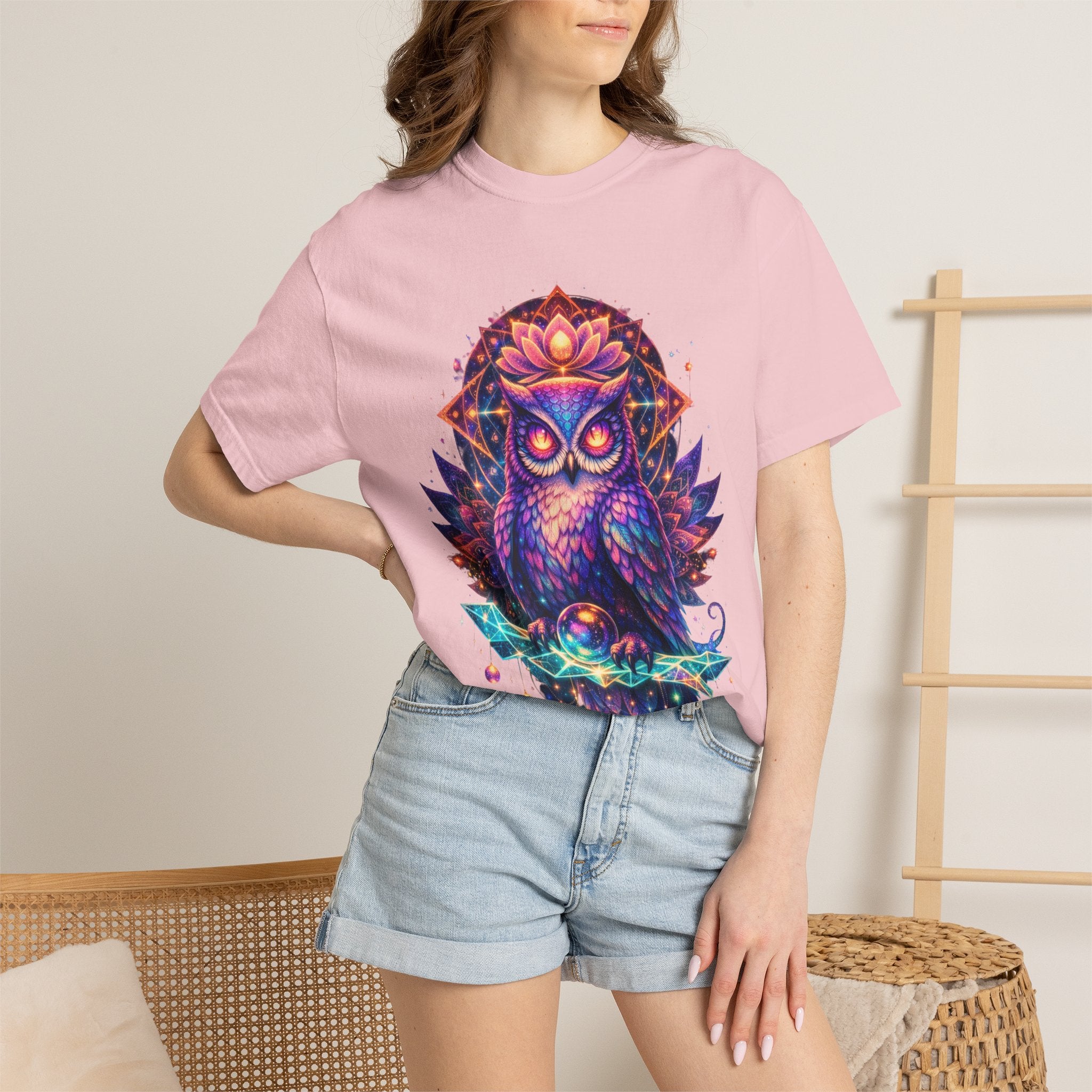 Mystic Owl Graphic T-Shirt — Colorful Boho Owl Art Tee