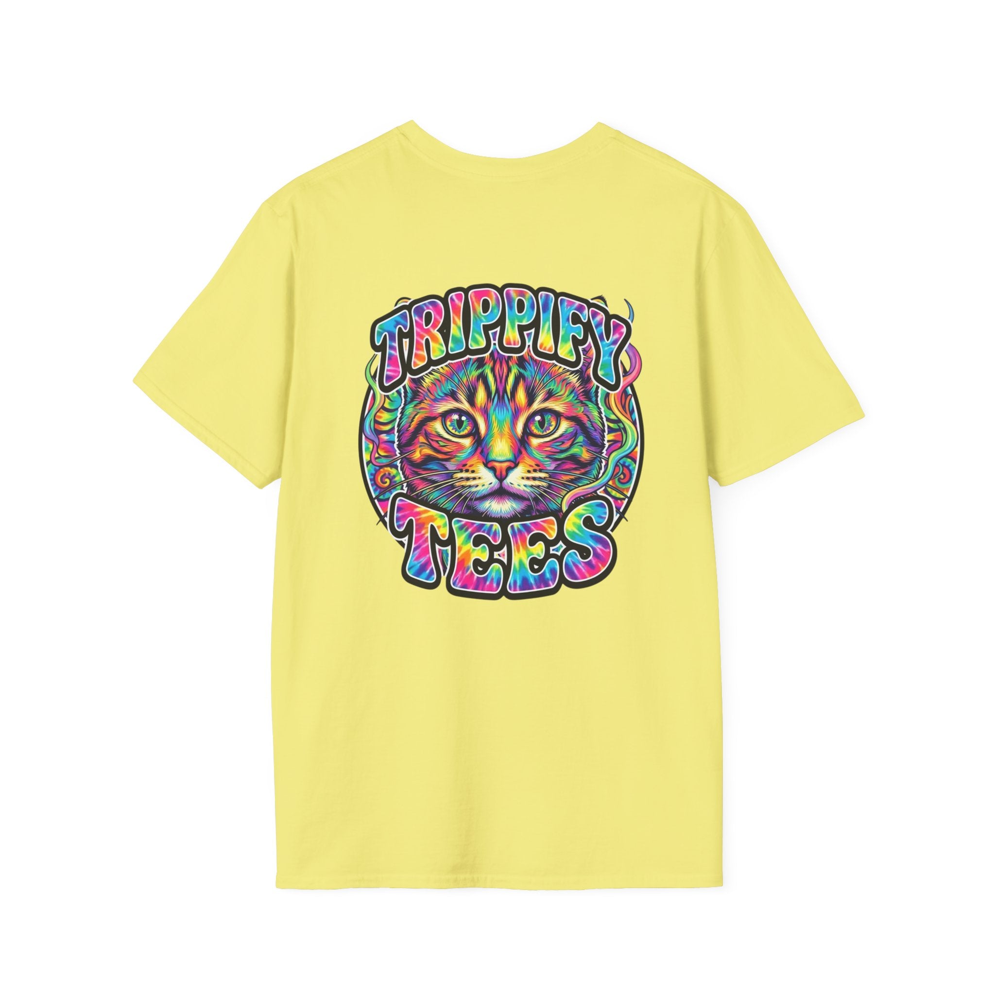 Tie Dye Cat Graphic T-Shirt — Colorful Mini Logo Tee
