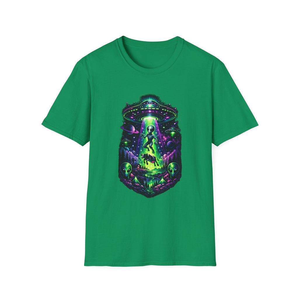 Alien Abduction Graphic Tee — Neon UFO & Alien Illustration T-Shirt
