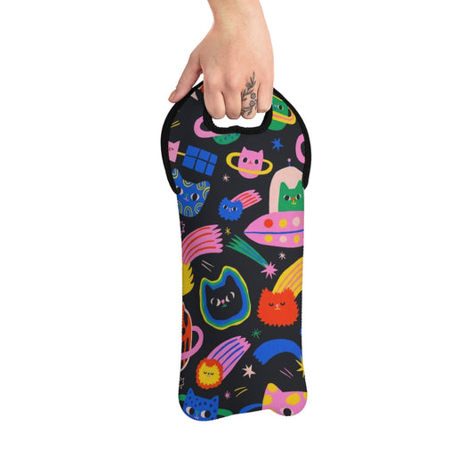 Wine Tote — Colorful Space Cats Bottle Carrier