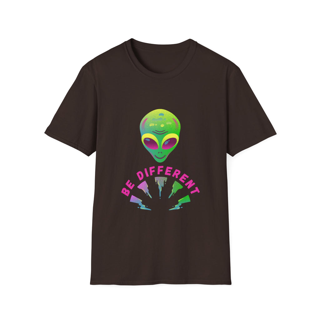 Alien "Be Different" T-Shirt — Colorful Retro UFO Graphic Tee