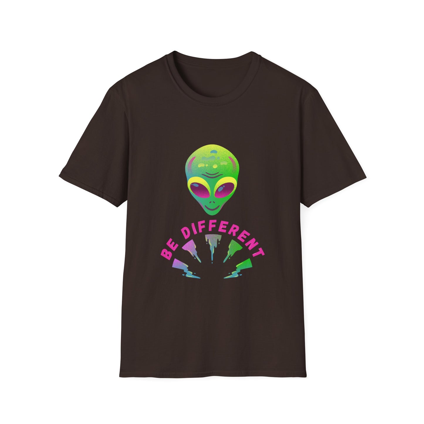 Alien "Be Different" T-Shirt — Colorful Retro UFO Graphic Tee