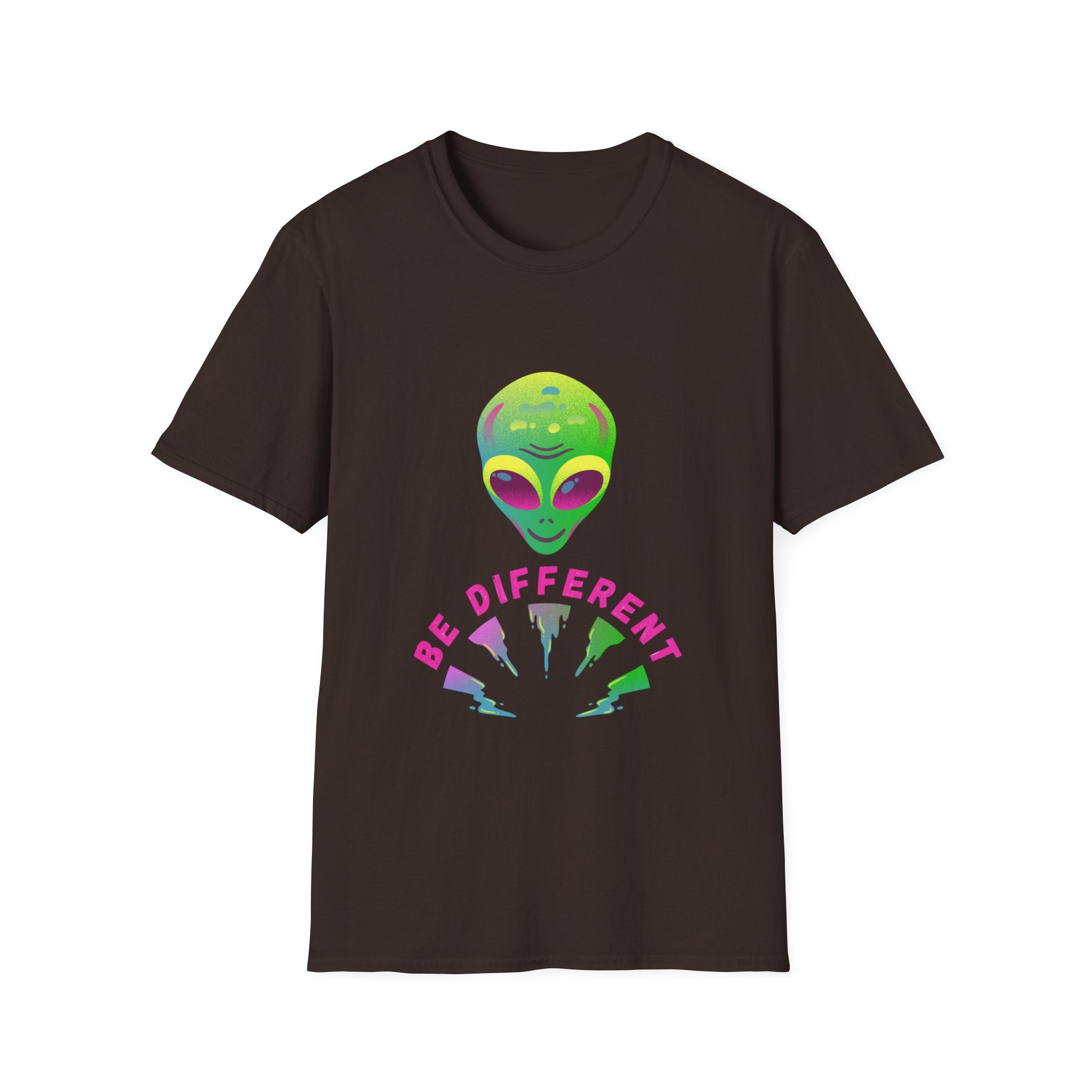 Alien "Be Different" T-Shirt — Colorful Retro UFO Graphic Tee