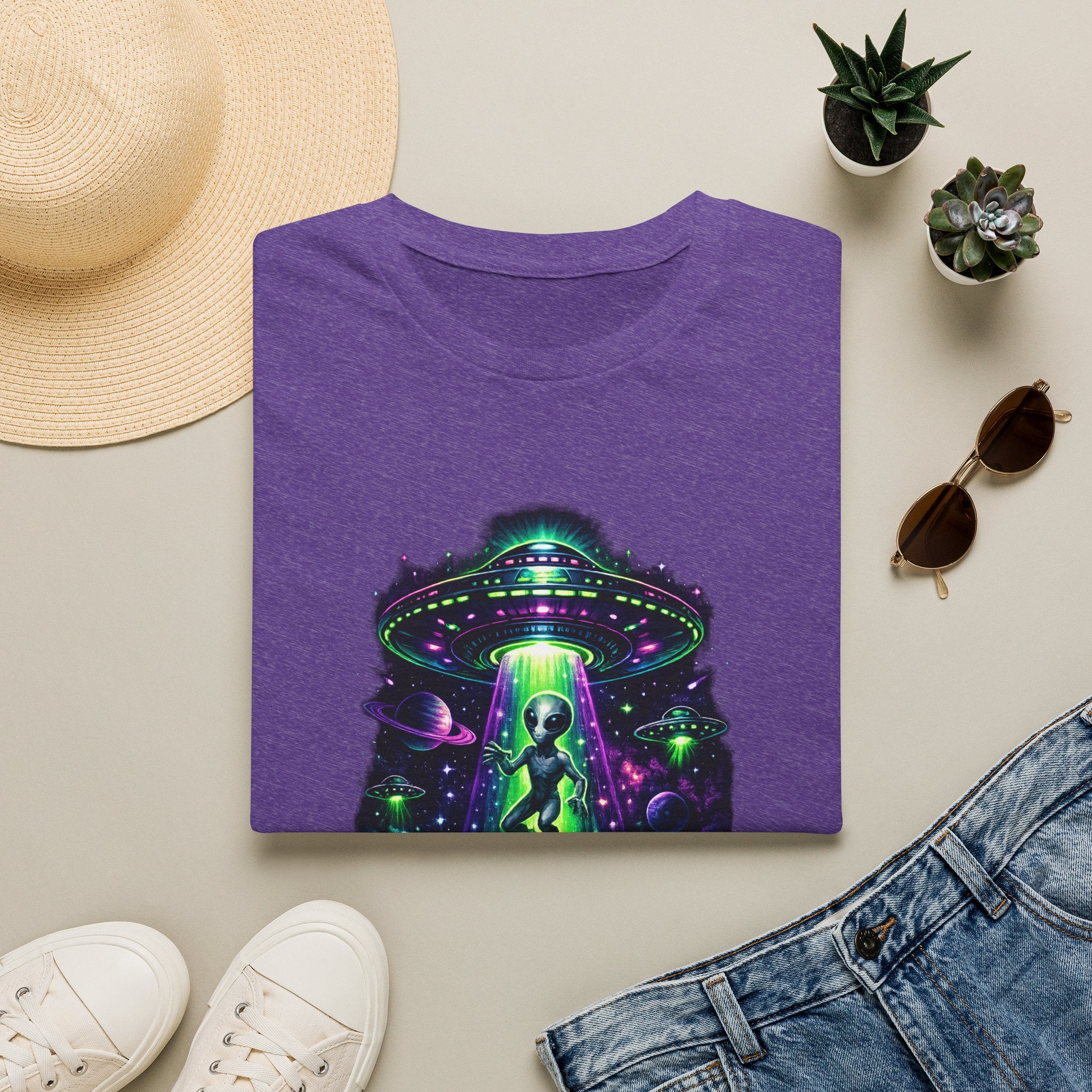 Alien Abduction Graphic Tee — Neon UFO & Alien Illustration T-Shirt