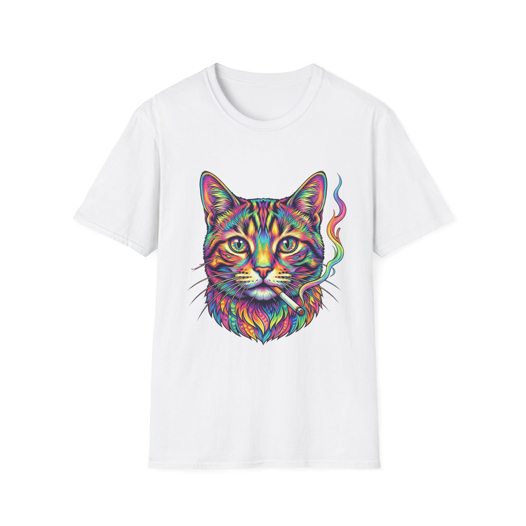 Colorful Psychedelic Cat T-Shirt — Vibrant Rainbow Cat Portrait Tee