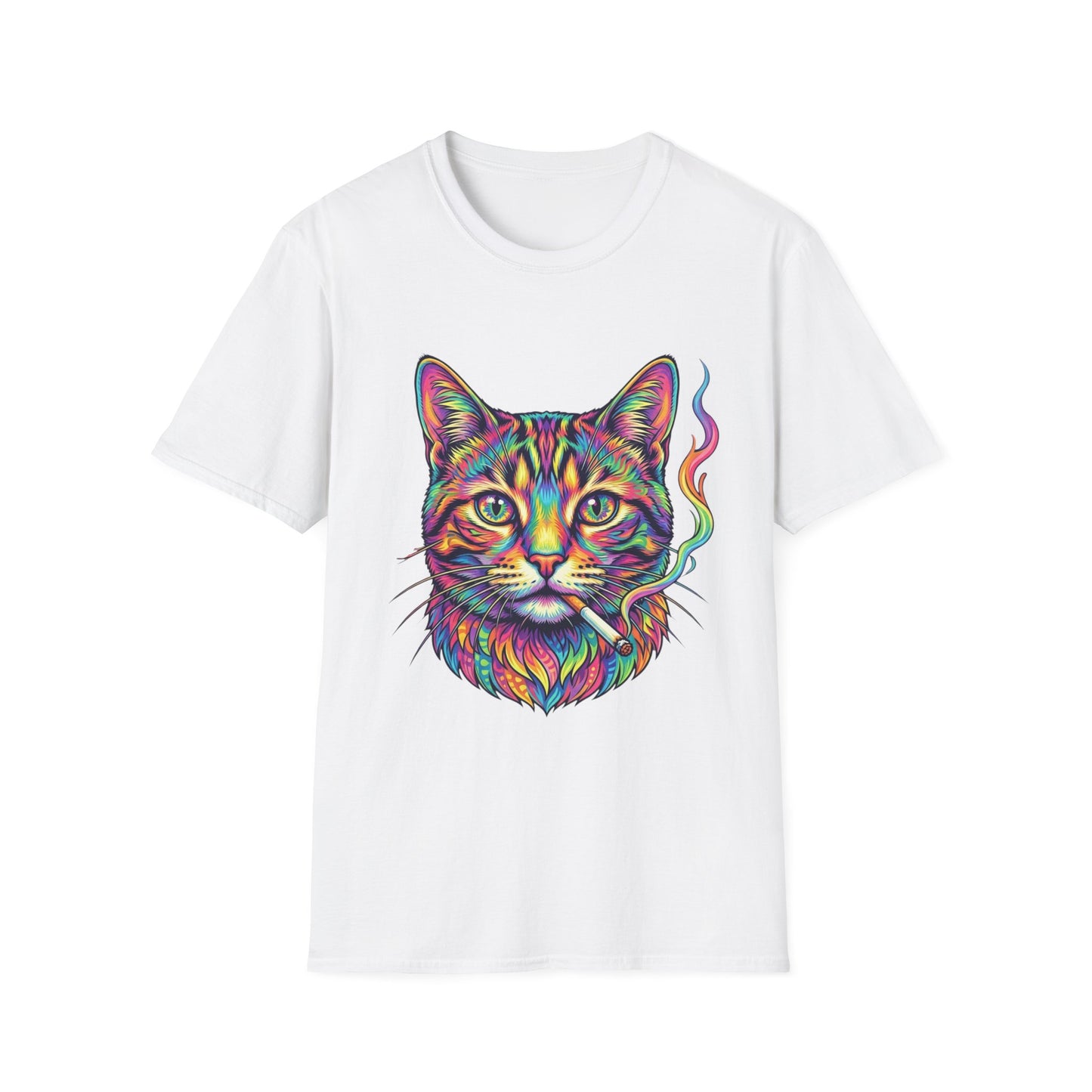 Colorful Psychedelic Cat T-Shirt — Vibrant Rainbow Cat Portrait Tee