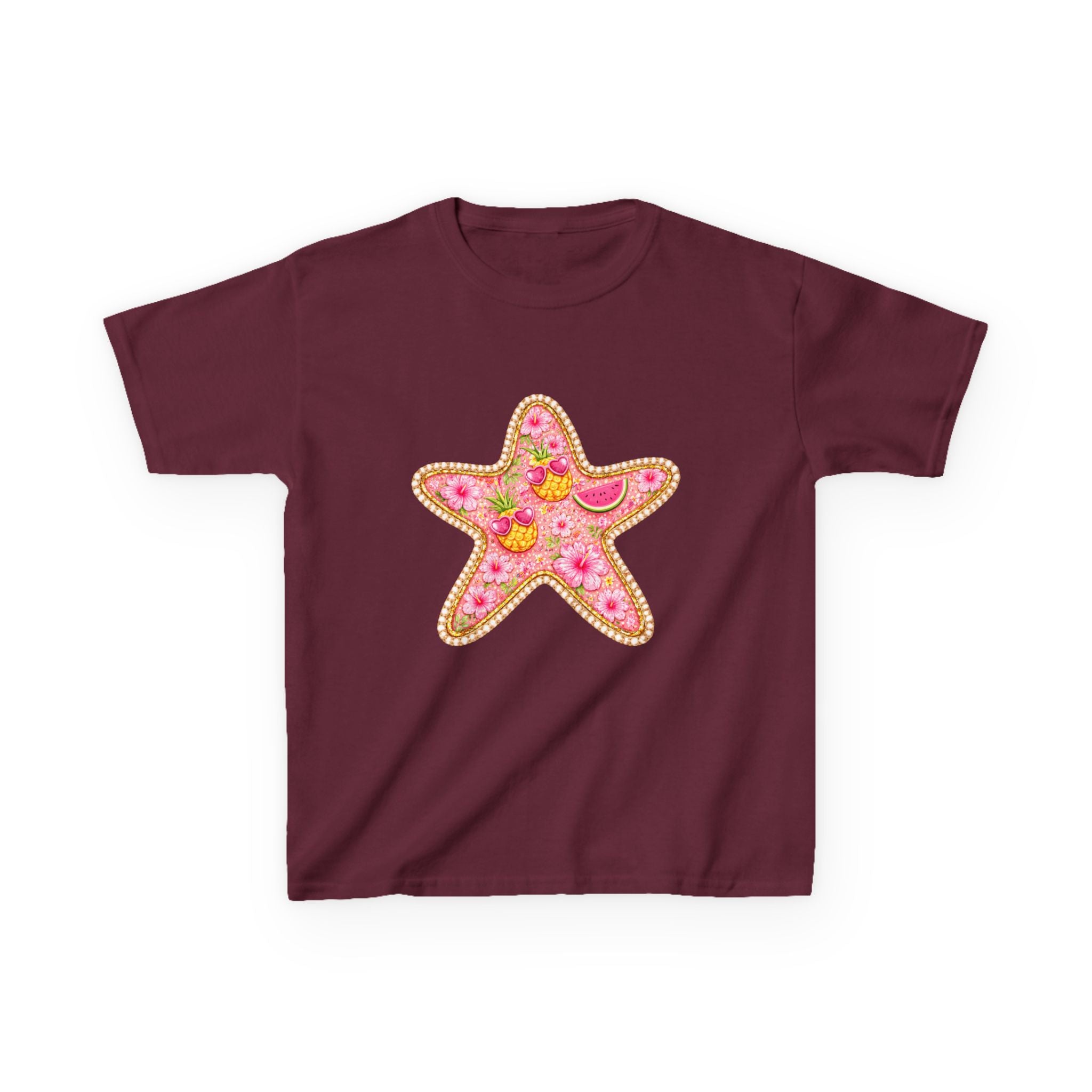 Kids Starfish Tee — Pink Floral Sequin Star Design