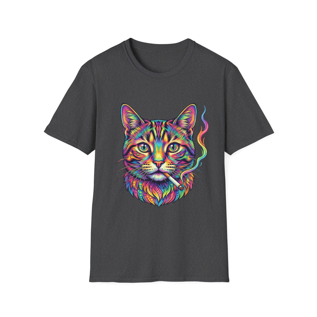Colorful Psychedelic Cat T-Shirt — Vibrant Rainbow Cat Portrait Tee