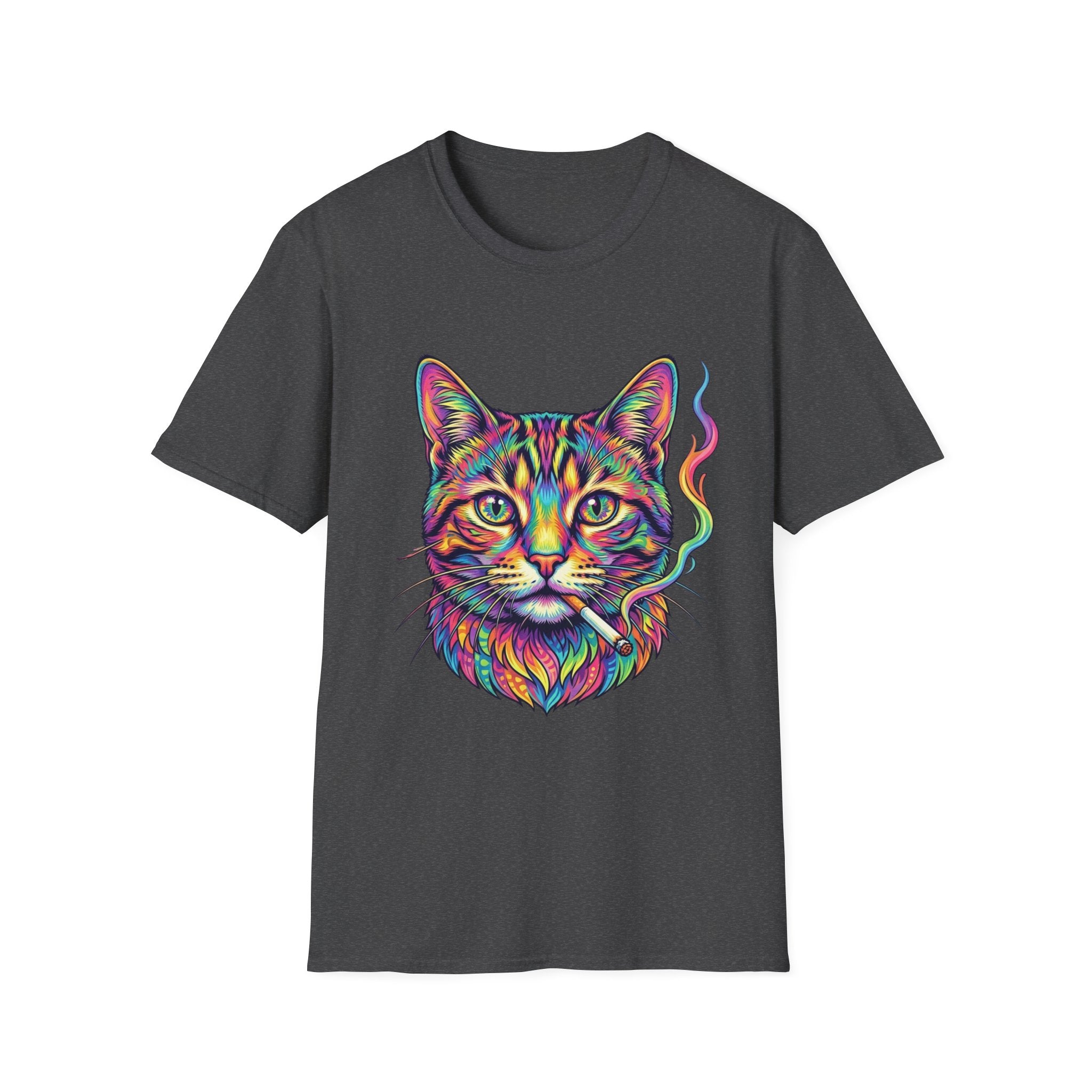Colorful Psychedelic Cat T-Shirt — Vibrant Rainbow Cat Portrait Tee