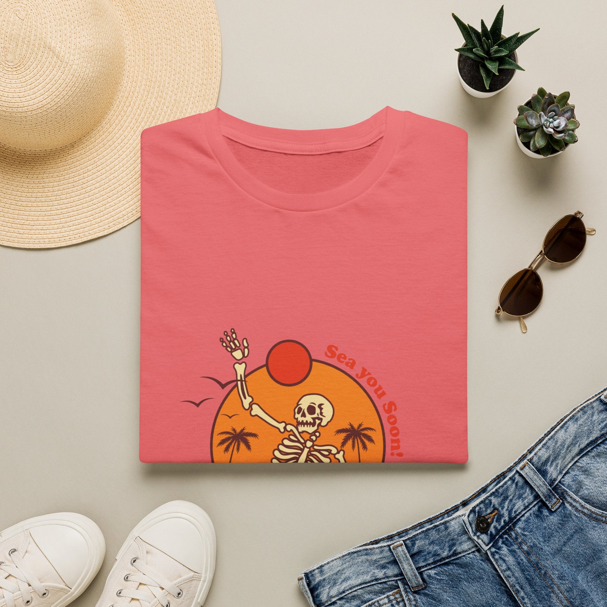 Summer Vibes Skeleton Tee — "Sea You Soon" Retro Beach T-Shirt