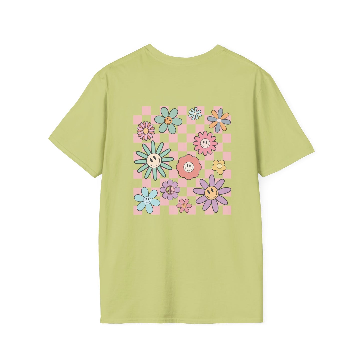 Smiley Floral Checkerboard T-Shirt