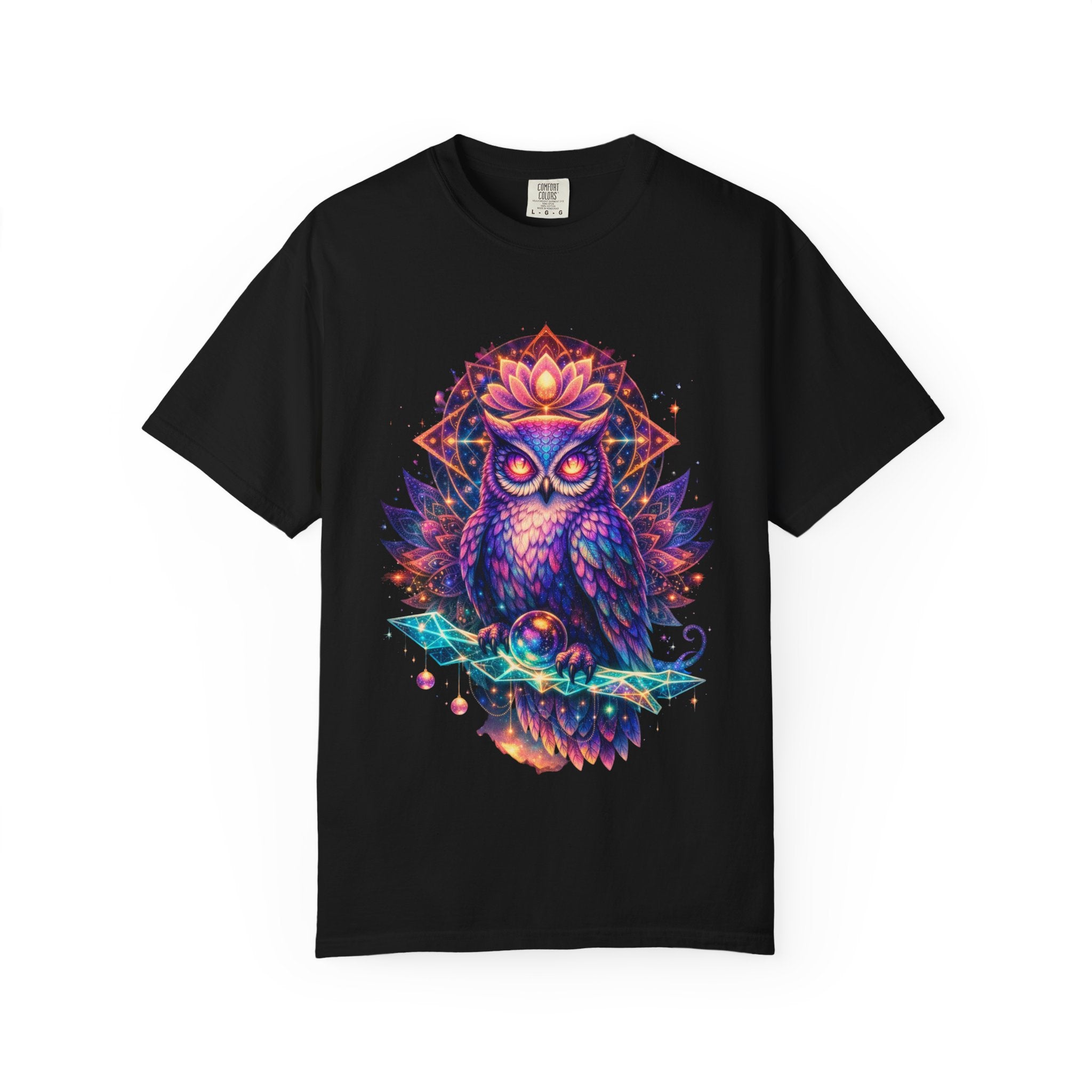 Mystic Owl Graphic T-Shirt — Colorful Boho Owl Art Tee