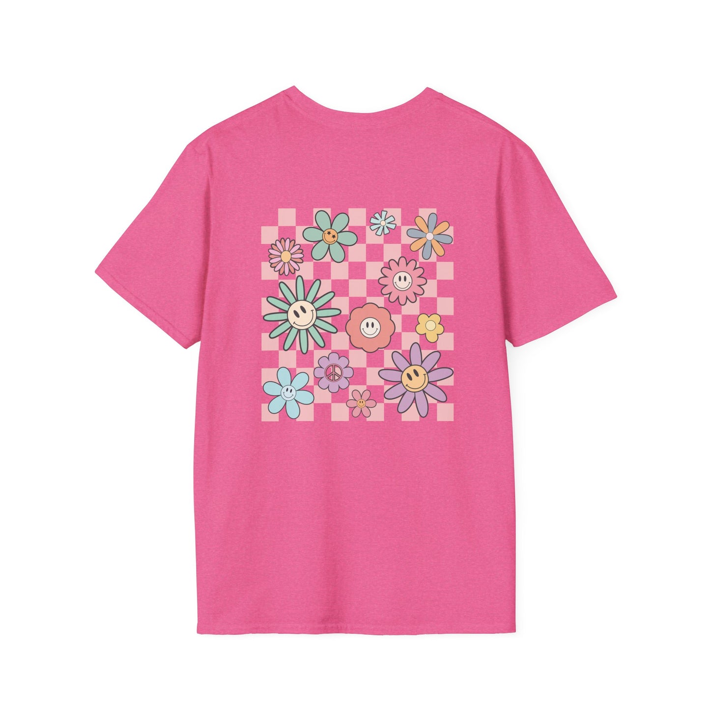 Smiley Floral Checkerboard T-Shirt