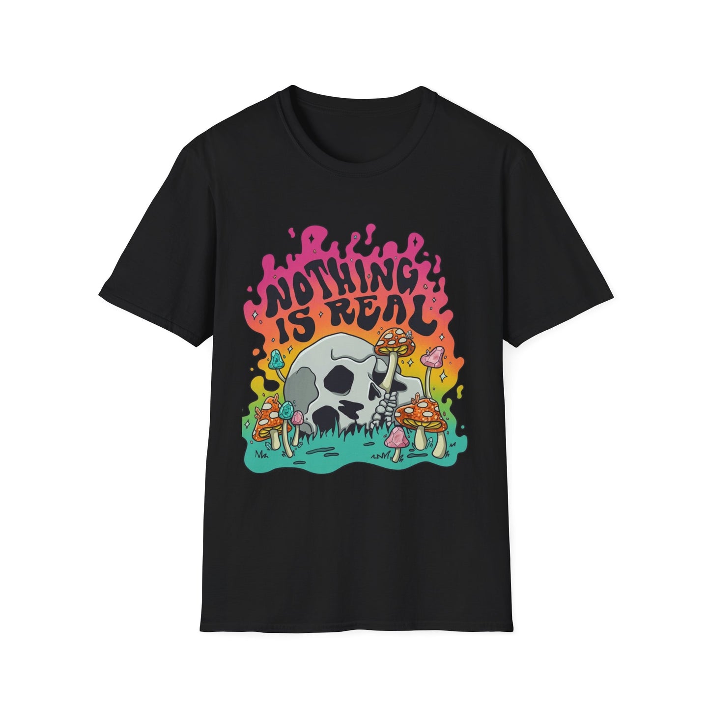 T-Shirt — 'Nothing Is Real' Skull & Mushroom Retro Graphic Tee