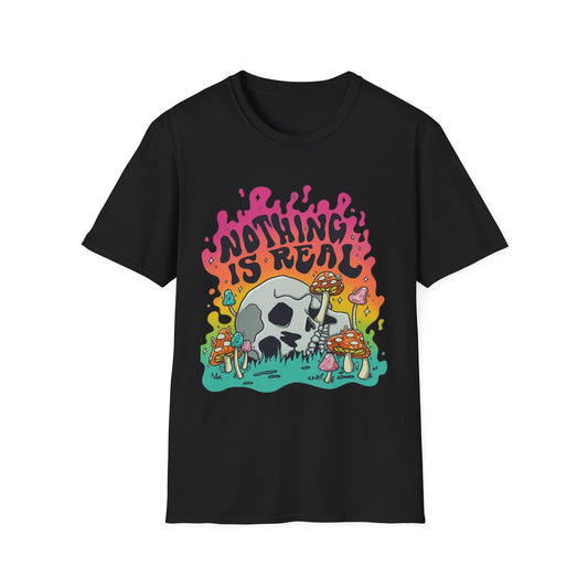 T-Shirt — 'Nothing Is Real' Skull & Mushroom Retro Graphic Tee