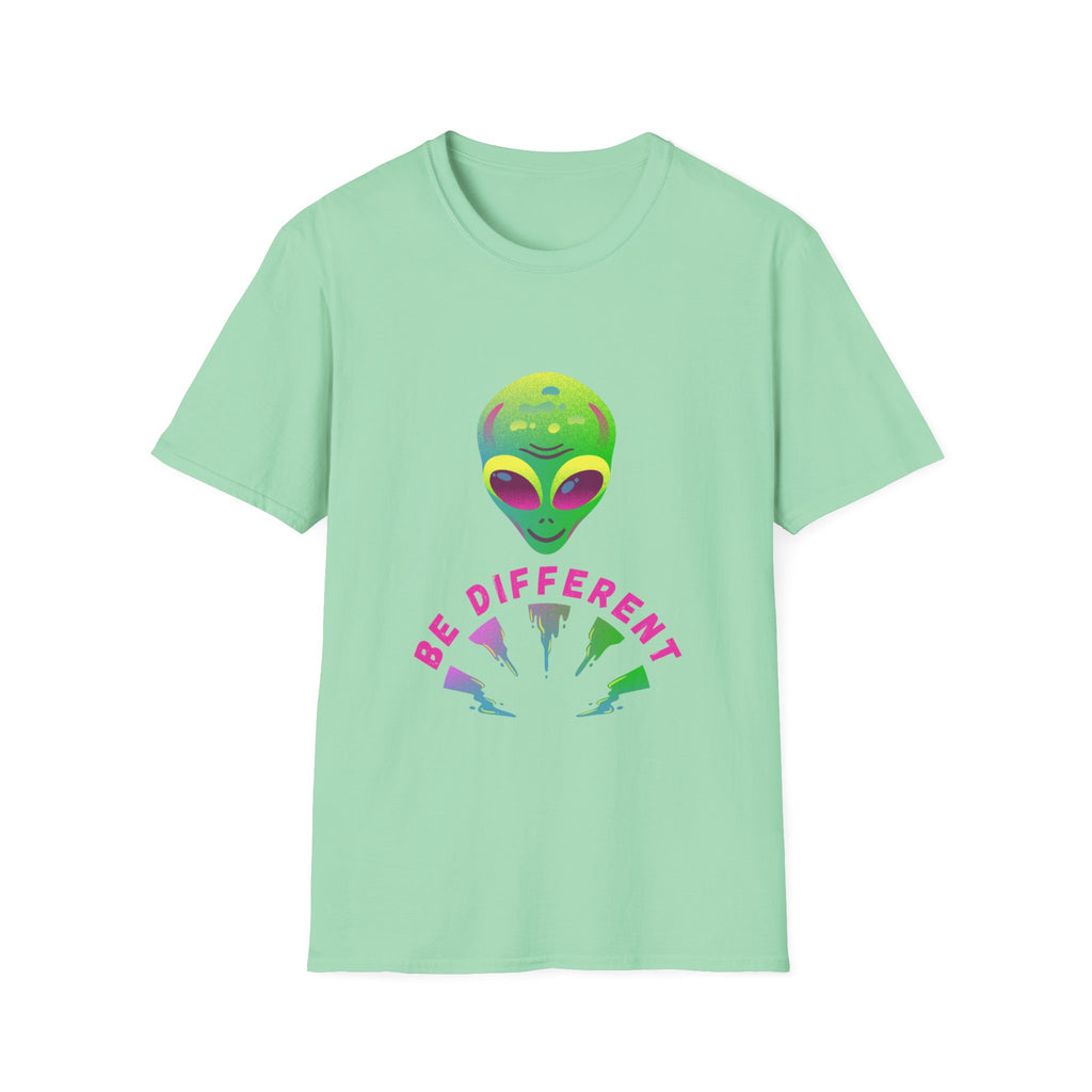 Alien "Be Different" T-Shirt — Colorful Retro UFO Graphic Tee