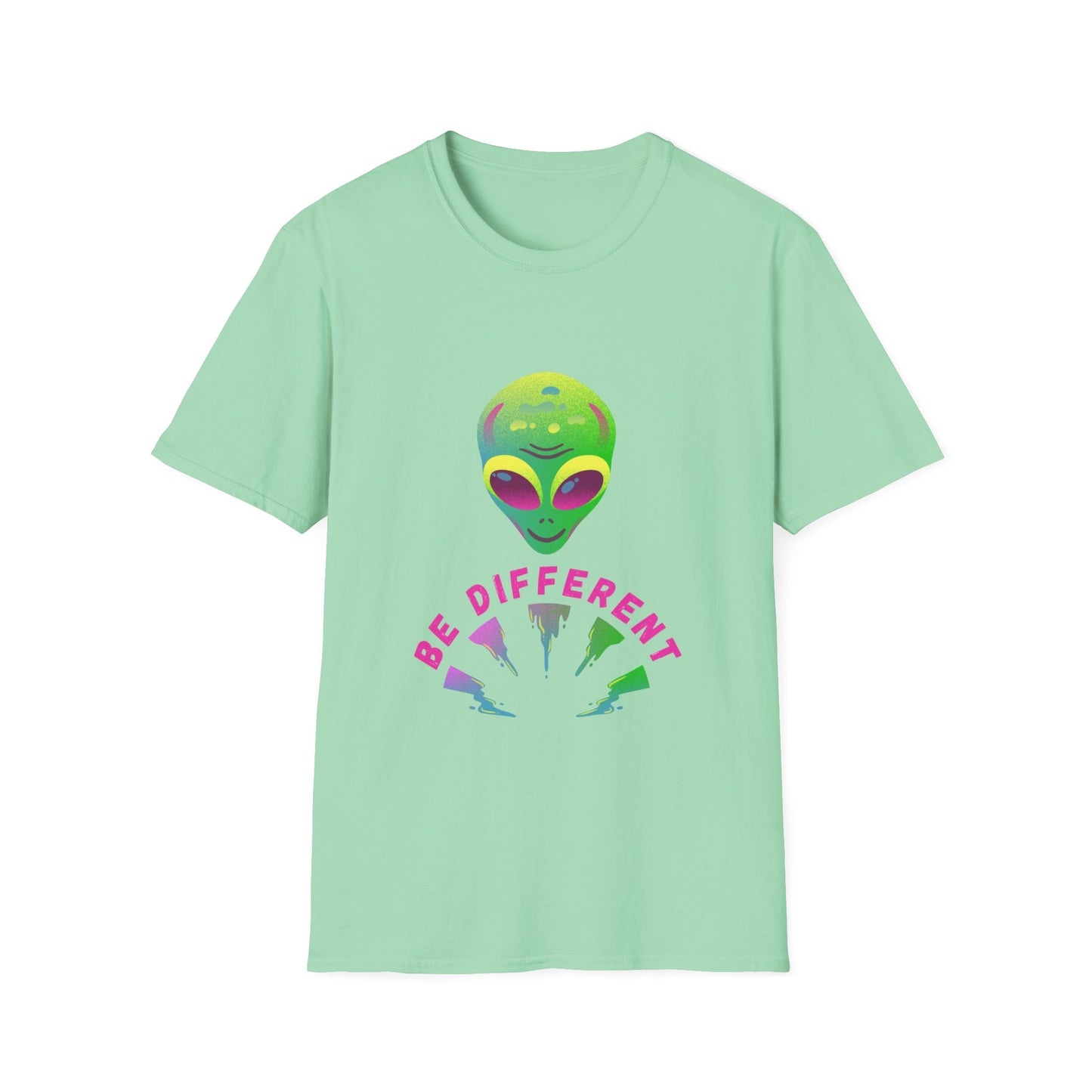 Alien "Be Different" T-Shirt — Colorful Retro UFO Graphic Tee
