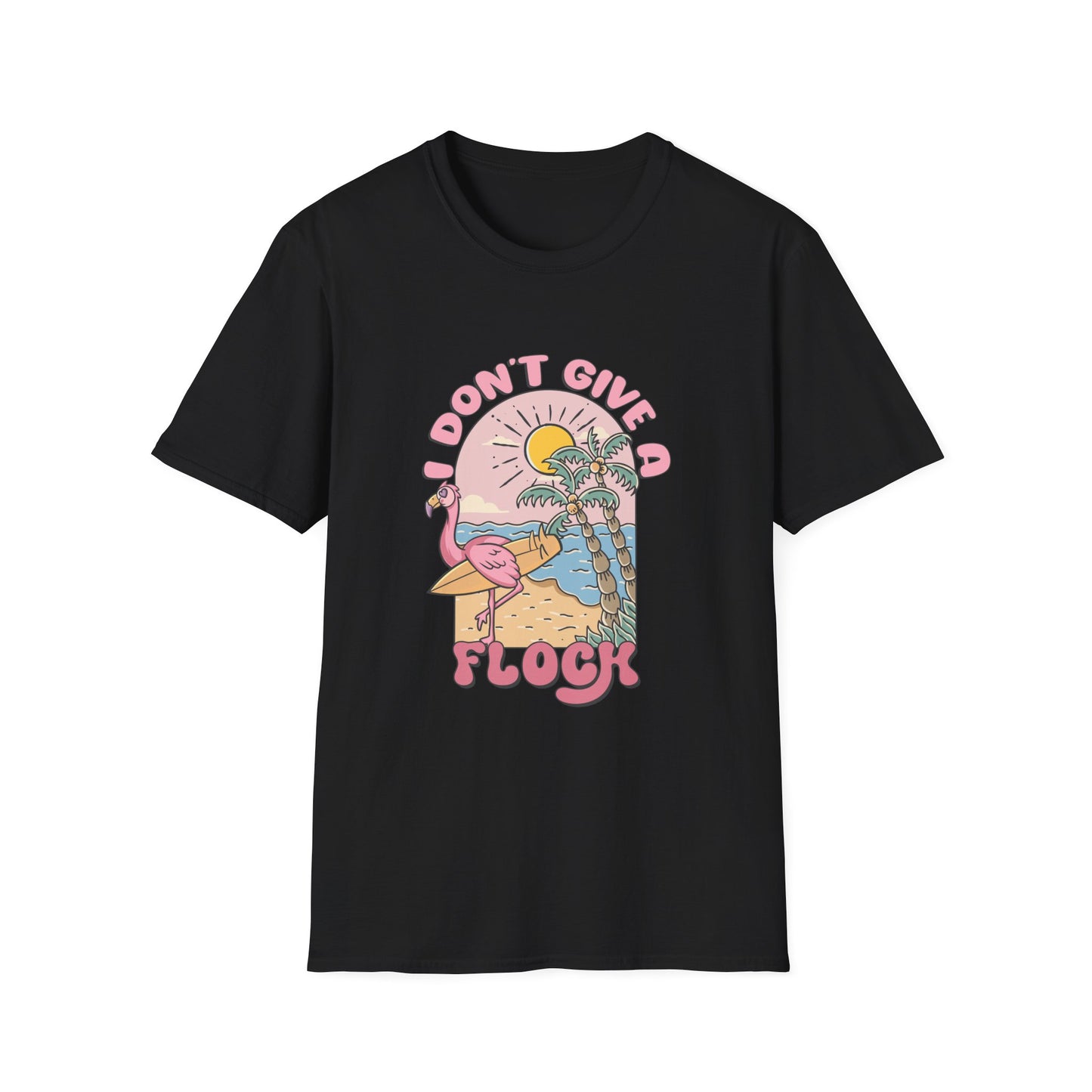 I Don't Give A Flock T-Shirt — Retro Flamingo Sunset Graphic Tee