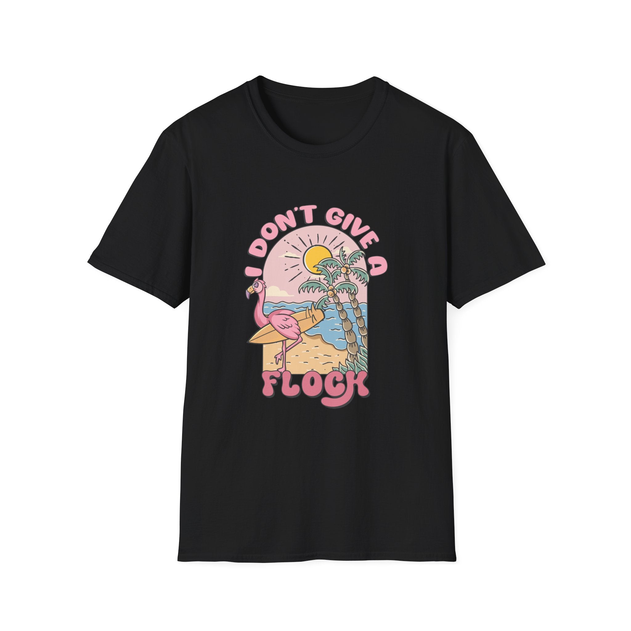 I Don't Give A Flock T-Shirt — Retro Flamingo Sunset Graphic Tee