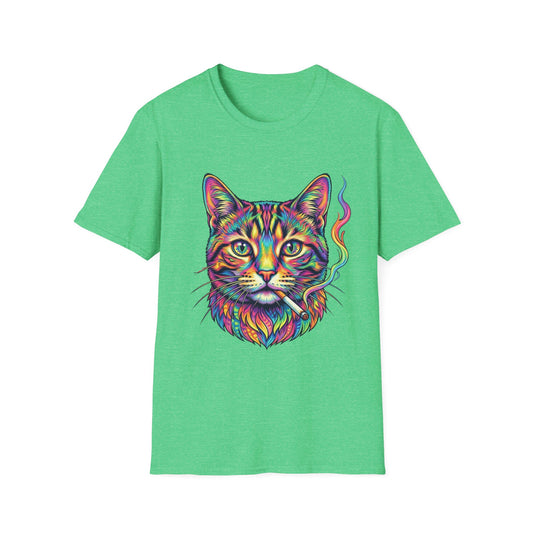 Colorful Psychedelic Cat T-Shirt — Vibrant Rainbow Cat Portrait Tee