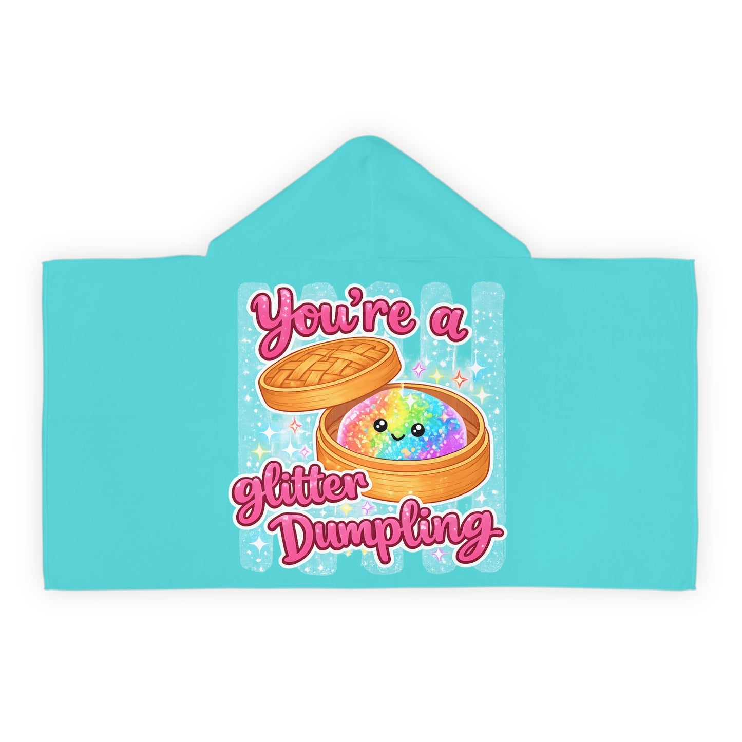 Youth Hooded Towel — "You’re a Glitter Dumpling" Cute Kawaii Beach & Bath Wrap for Kids