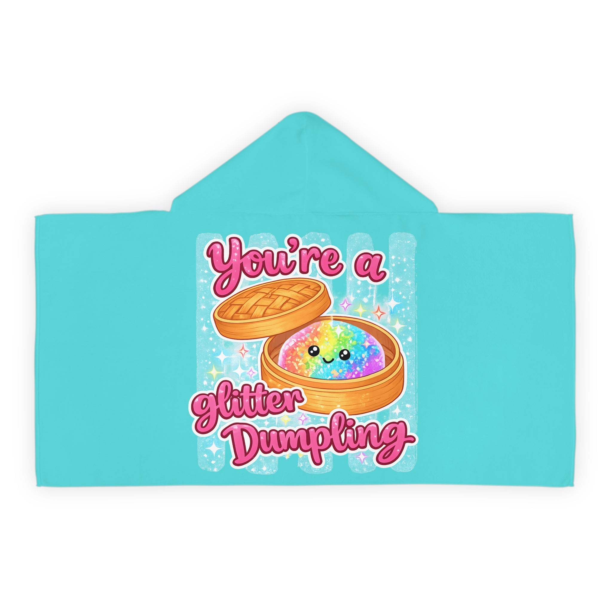 Youth Hooded Towel — "You’re a Glitter Dumpling" Cute Kawaii Beach & Bath Wrap for Kids