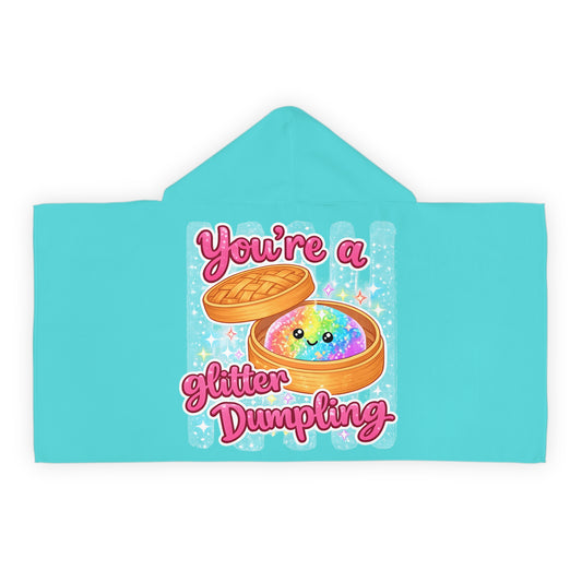 Youth Hooded Towel — "You’re a Glitter Dumpling" Cute Kawaii Beach & Bath Wrap for Kids