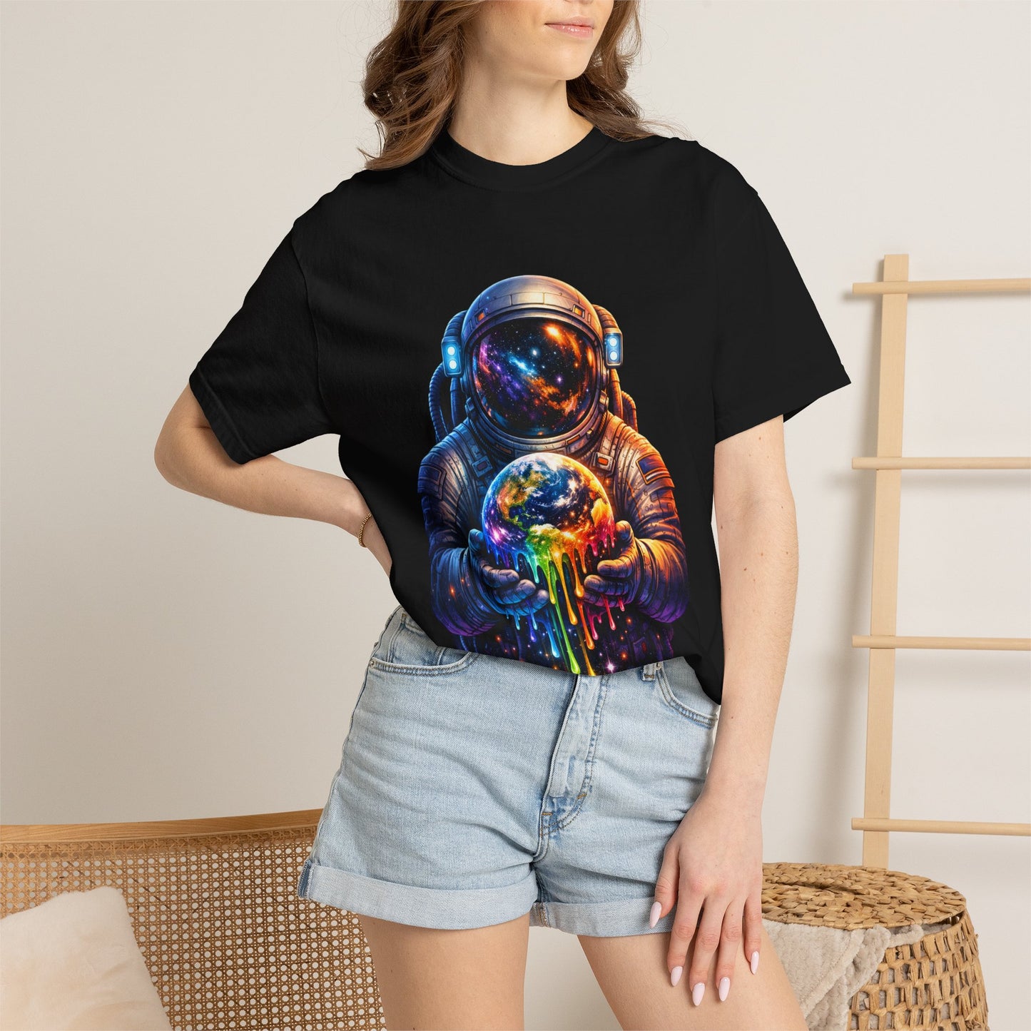 Astronaut Holding Melting Planet T-Shirt — Psychedelic Space Graphic Tee