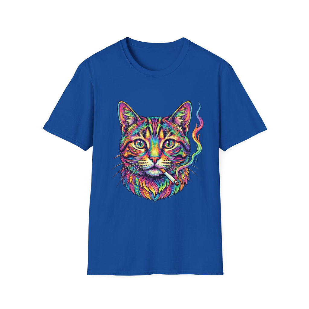 Colorful Psychedelic Cat T-Shirt — Vibrant Rainbow Cat Portrait Tee
