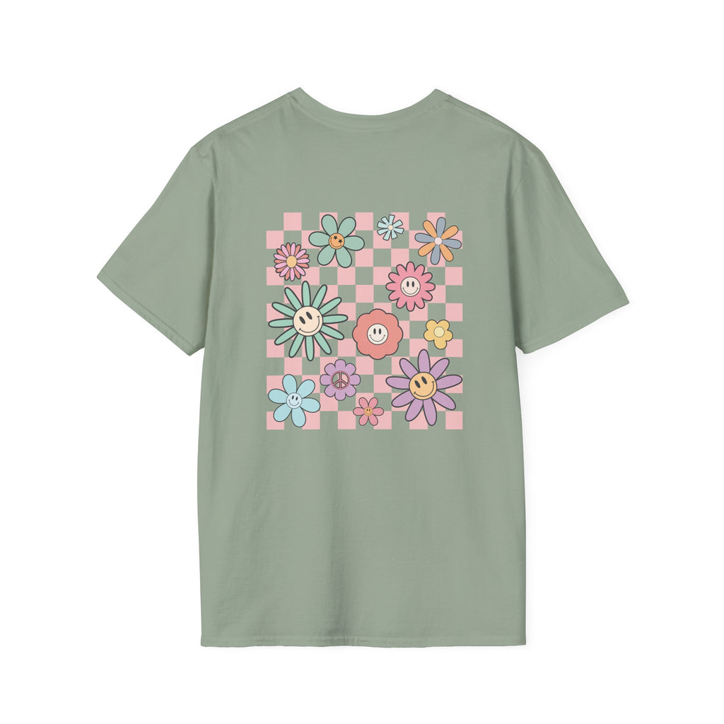 Smiley Floral Checkerboard T-Shirt