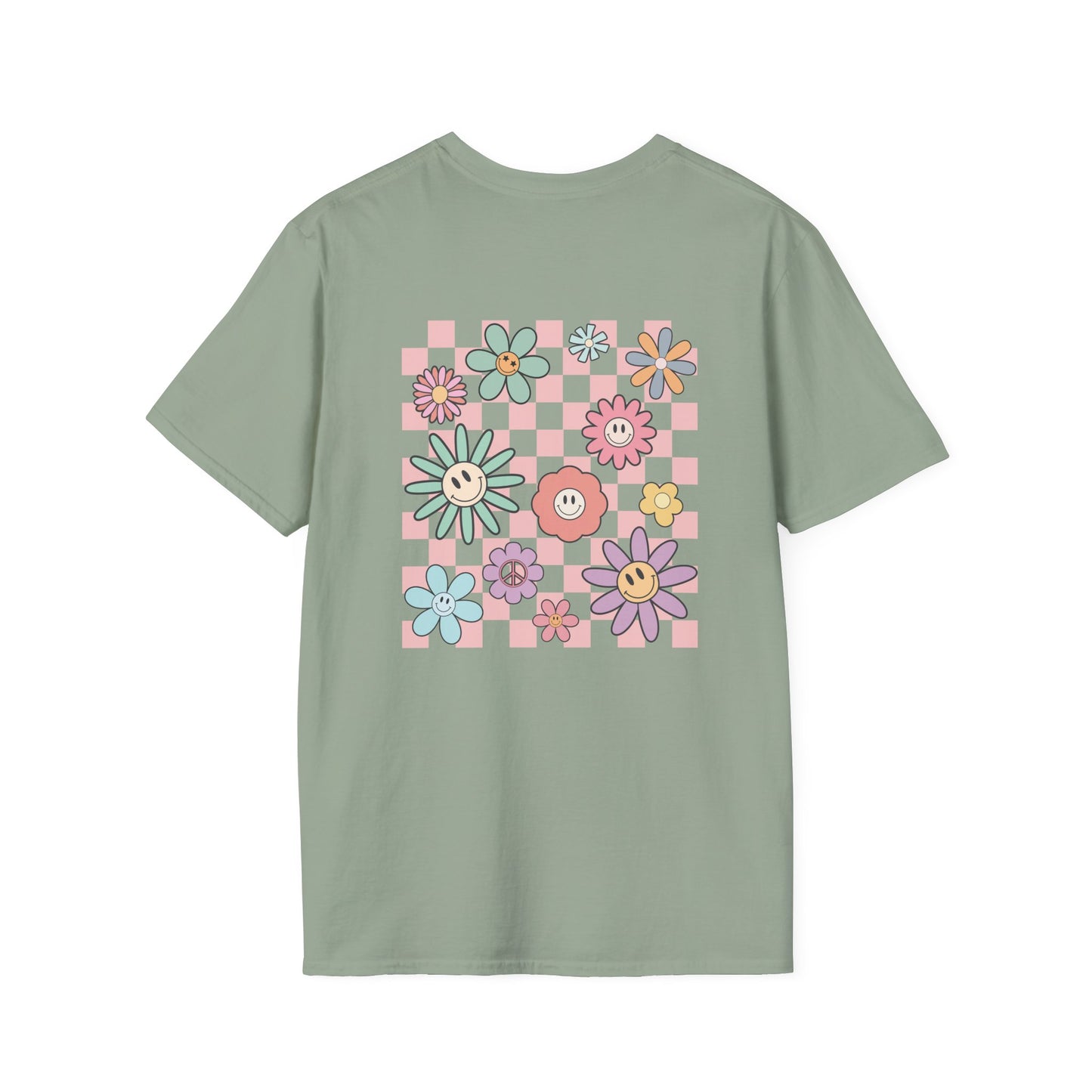 Smiley Floral Checkerboard T-Shirt