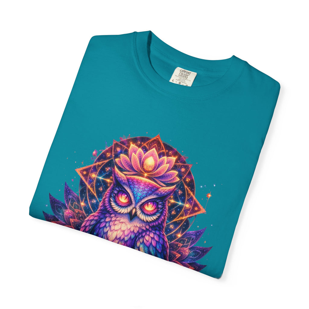 Mystic Owl Graphic T-Shirt — Colorful Boho Owl Art Tee