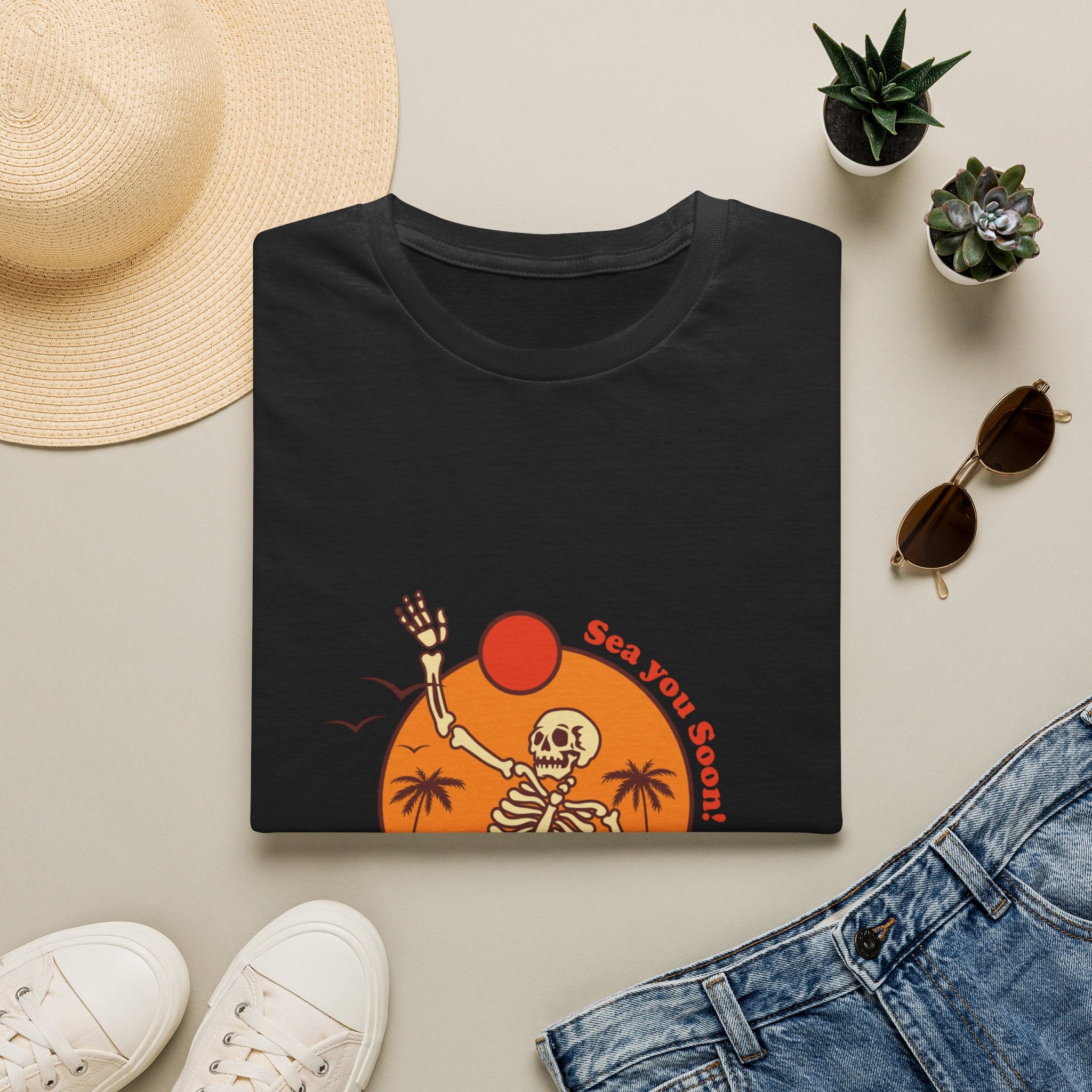 Summer Vibes Skeleton Tee — "Sea You Soon" Retro Beach T-Shirt