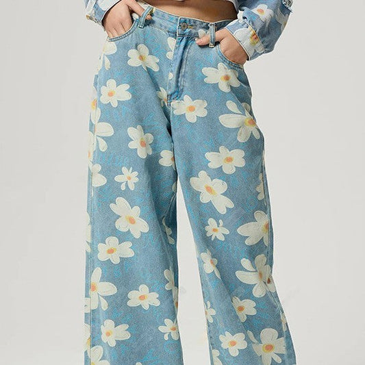 Women's Vintage Floral Print Straight-Leg Jeans