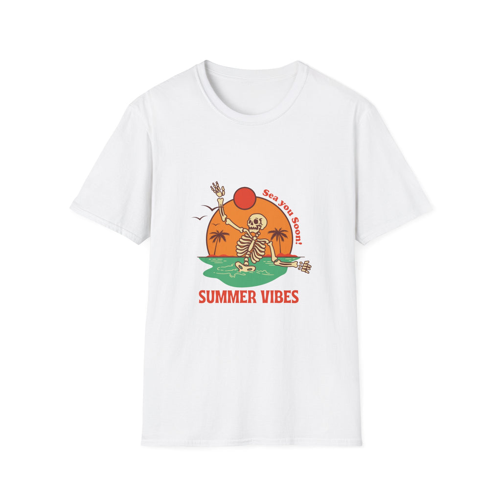 Summer Vibes Skeleton Tee — "Sea You Soon" Retro Beach T-Shirt