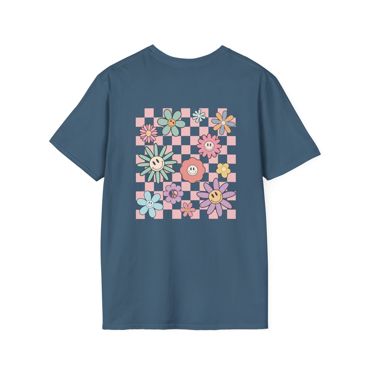Smiley Floral Checkerboard T-Shirt