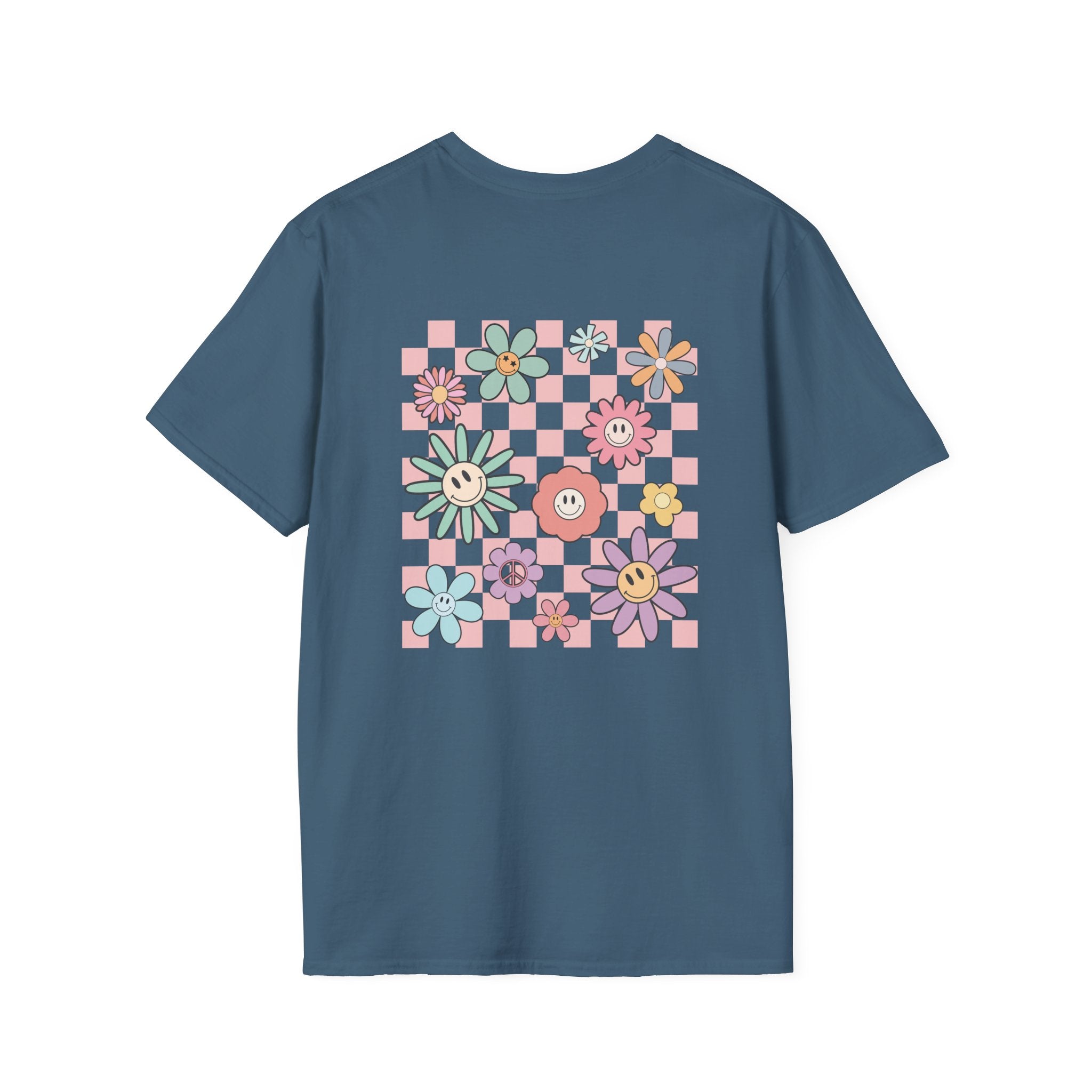 Smiley Floral Checkerboard T-Shirt