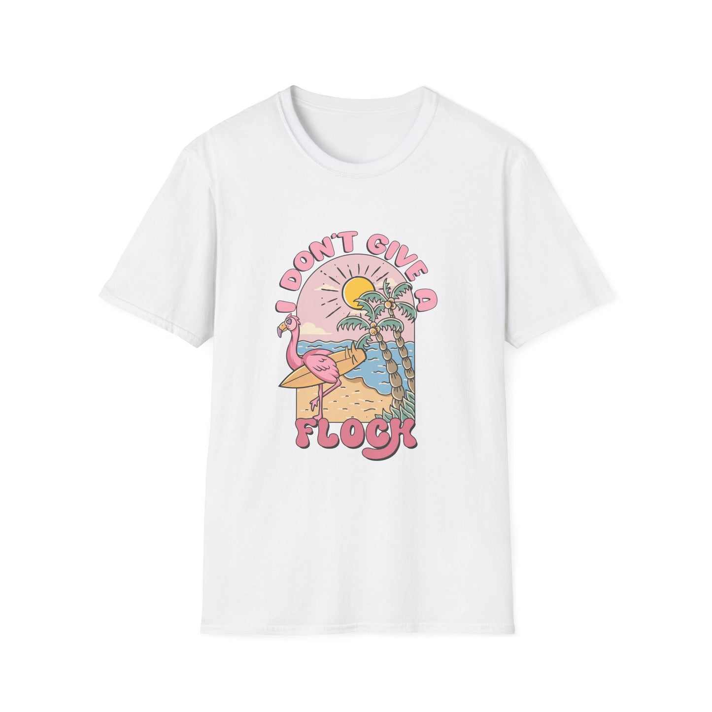 I Don't Give A Flock T-Shirt — Retro Flamingo Sunset Graphic Tee