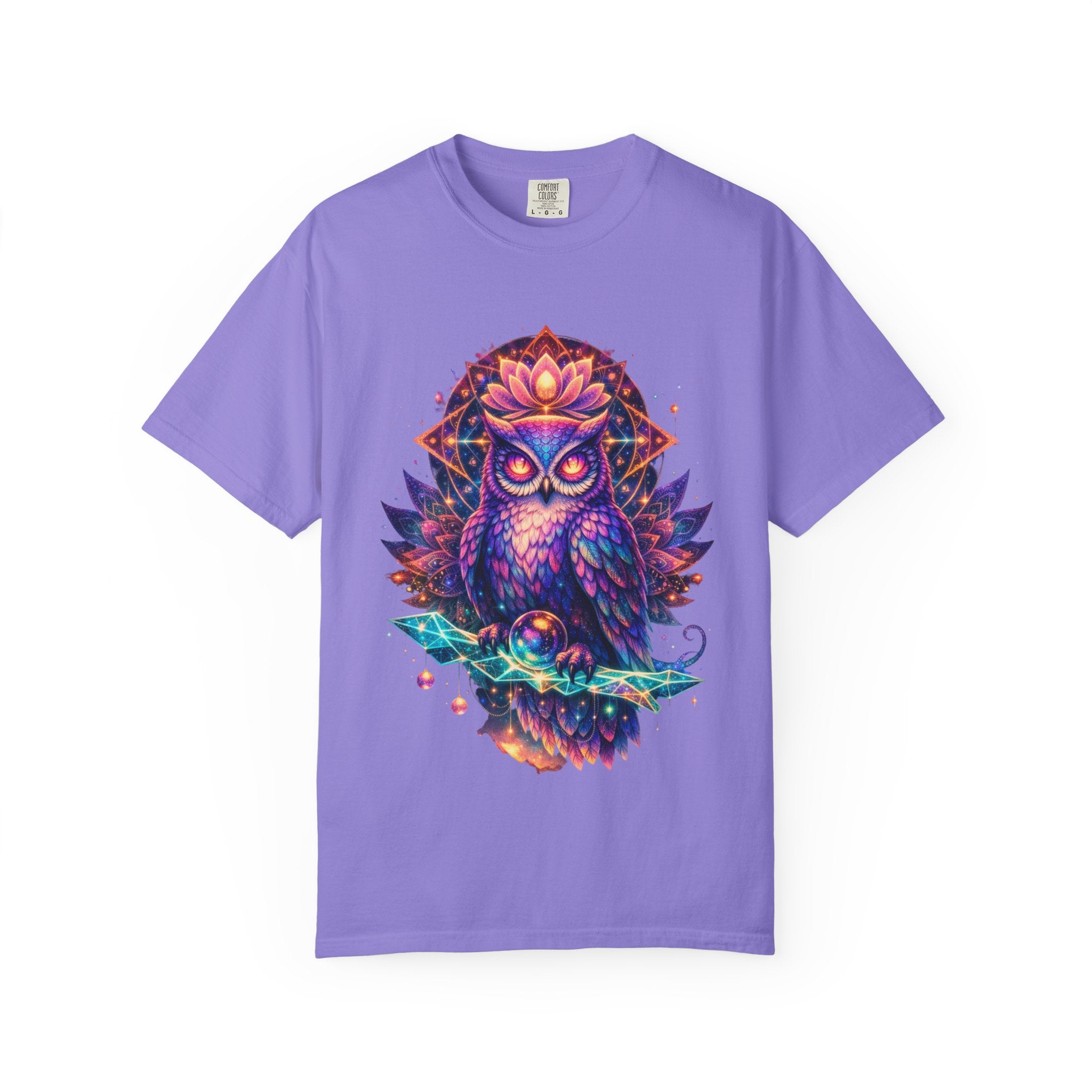 Mystic Owl Graphic T-Shirt — Colorful Boho Owl Art Tee