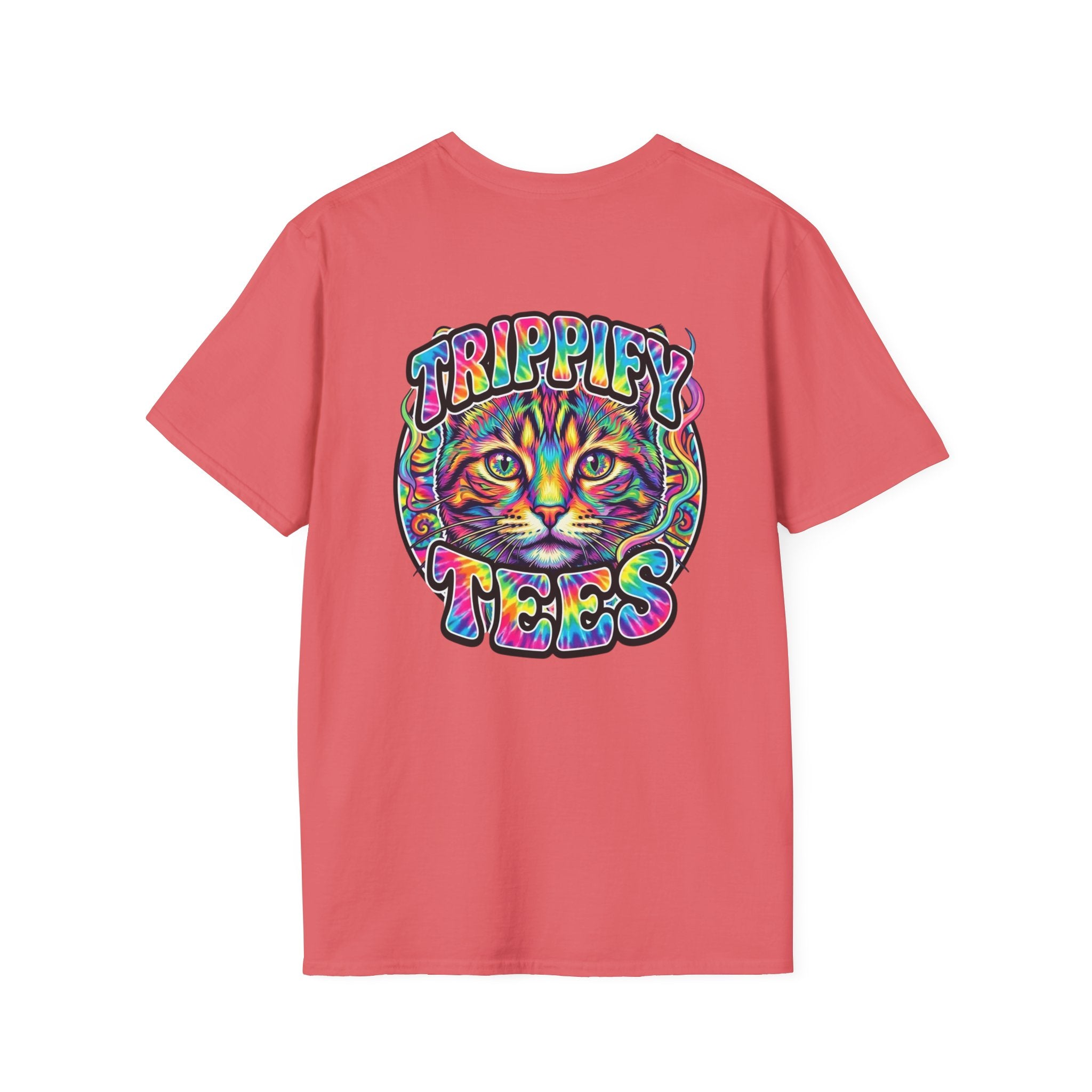 Tie Dye Cat Graphic T-Shirt — Colorful Mini Logo Tee
