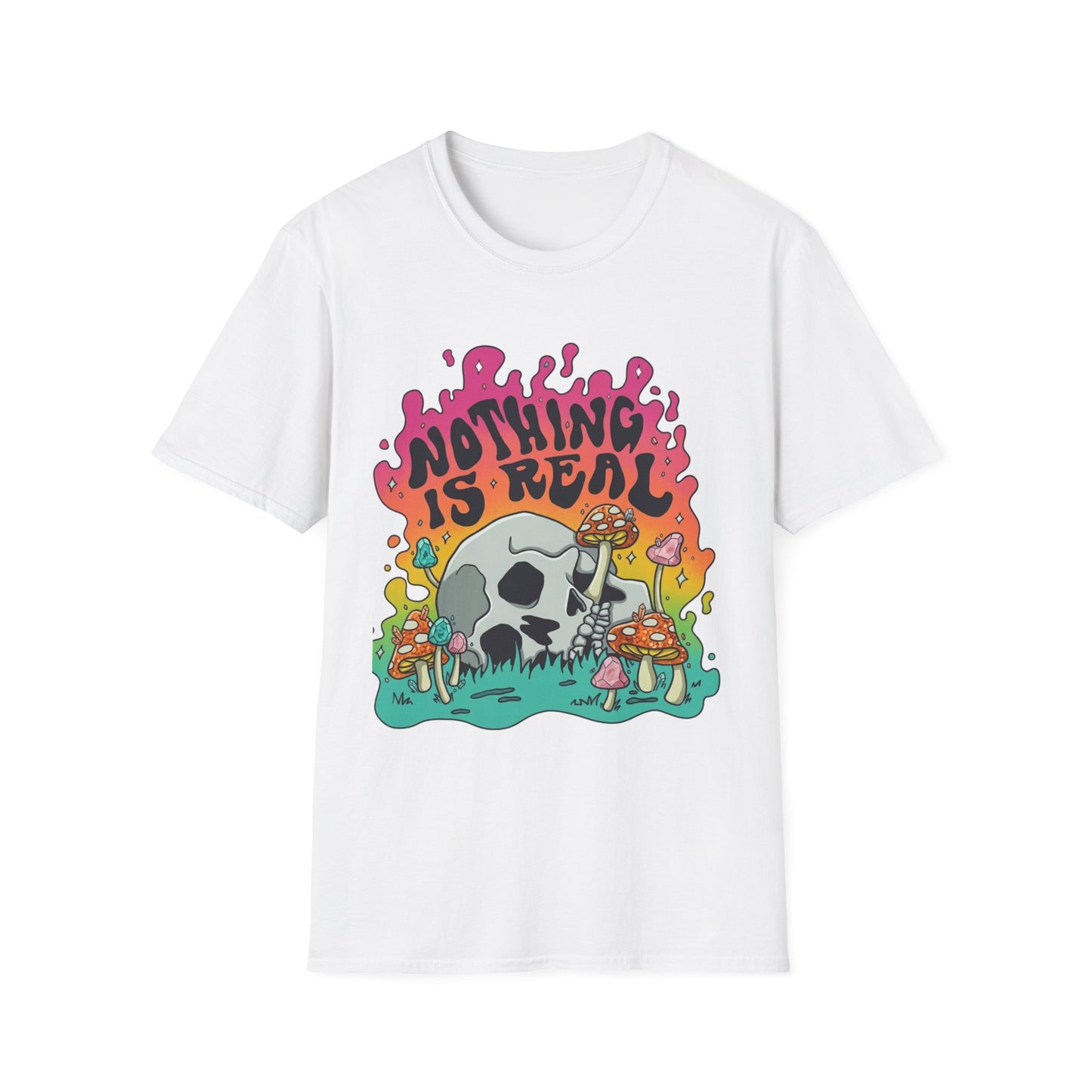 T-Shirt — 'Nothing Is Real' Skull & Mushroom Retro Graphic Tee