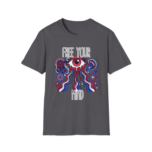 Psychedelic 'Free Your Mind' Red, White and Blue T-Shirt —