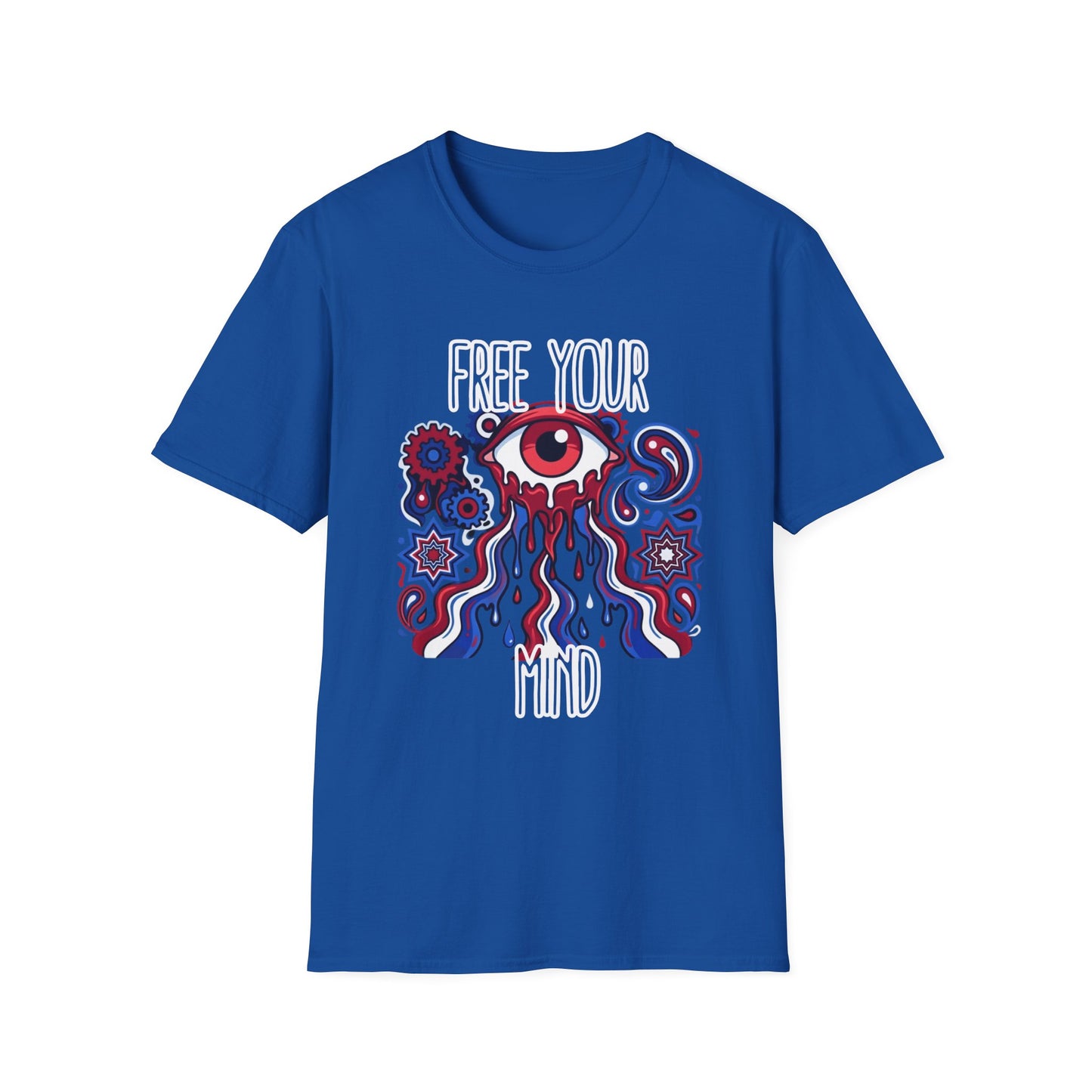 Psychedelic 'Free Your Mind' Red, White and Blue T-Shirt —