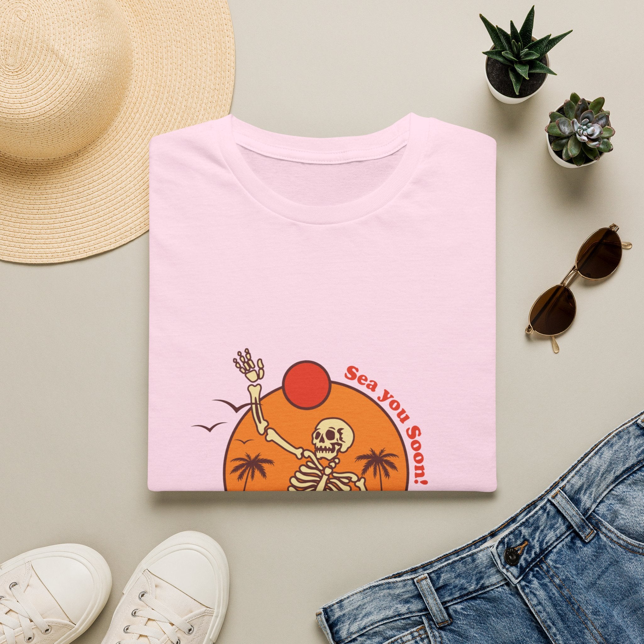 Summer Vibes Skeleton Tee — "Sea You Soon" Retro Beach T-Shirt