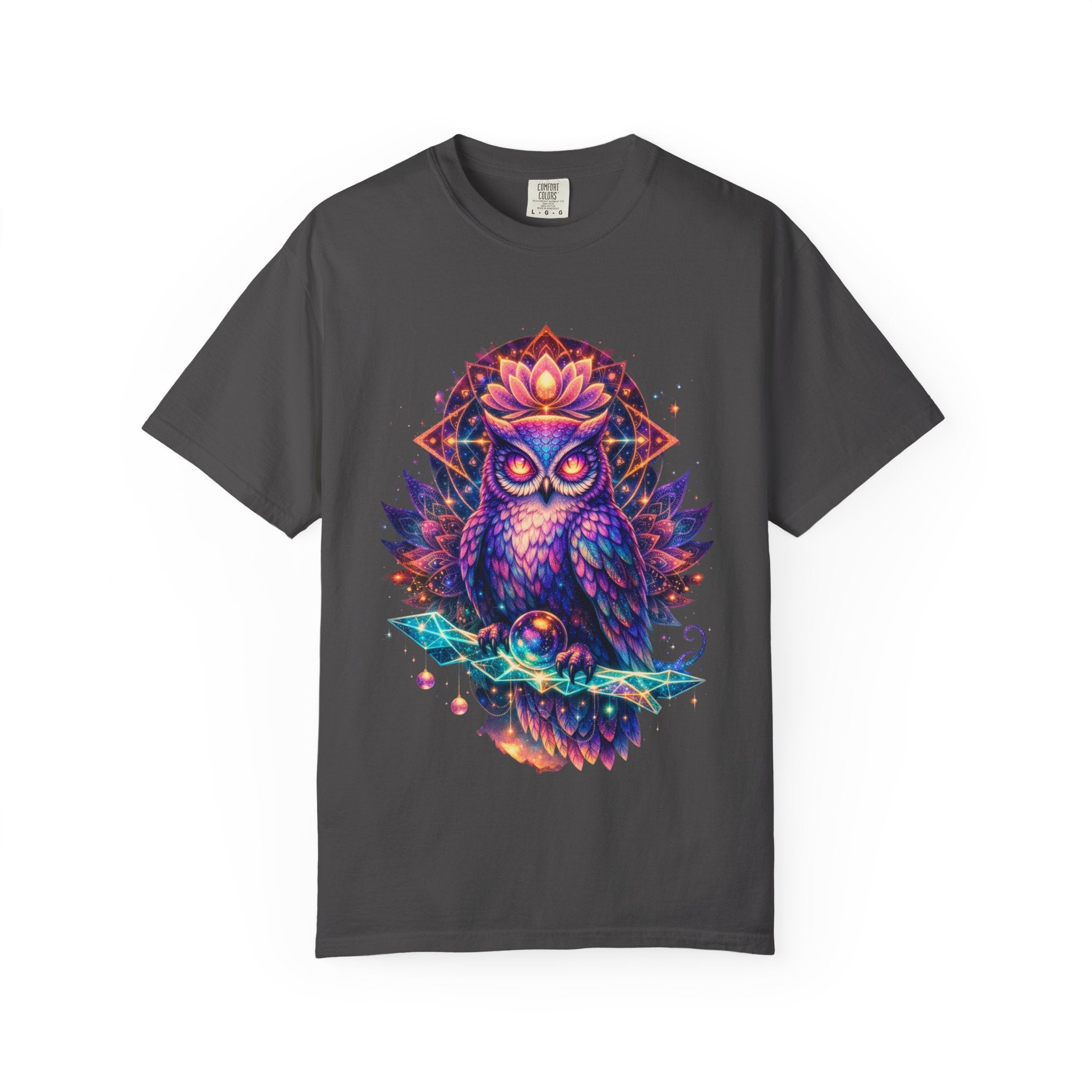 Mystic Owl Graphic T-Shirt — Colorful Boho Owl Art Tee