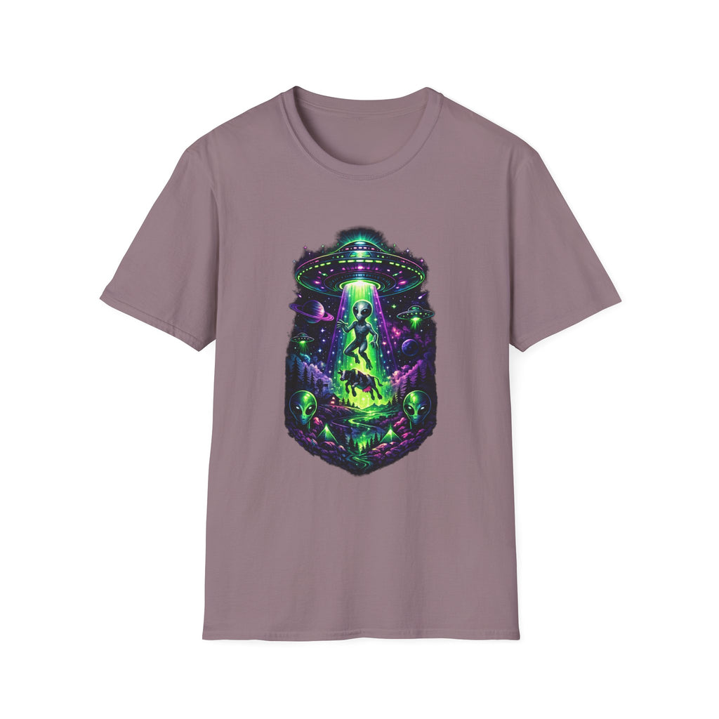 Alien Abduction Graphic Tee — Neon UFO & Alien Illustration T-Shirt