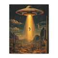 UFO Abduction Matte Canvas Wall Art — Retro Sci‑Fi Alien Beam Stretched Print