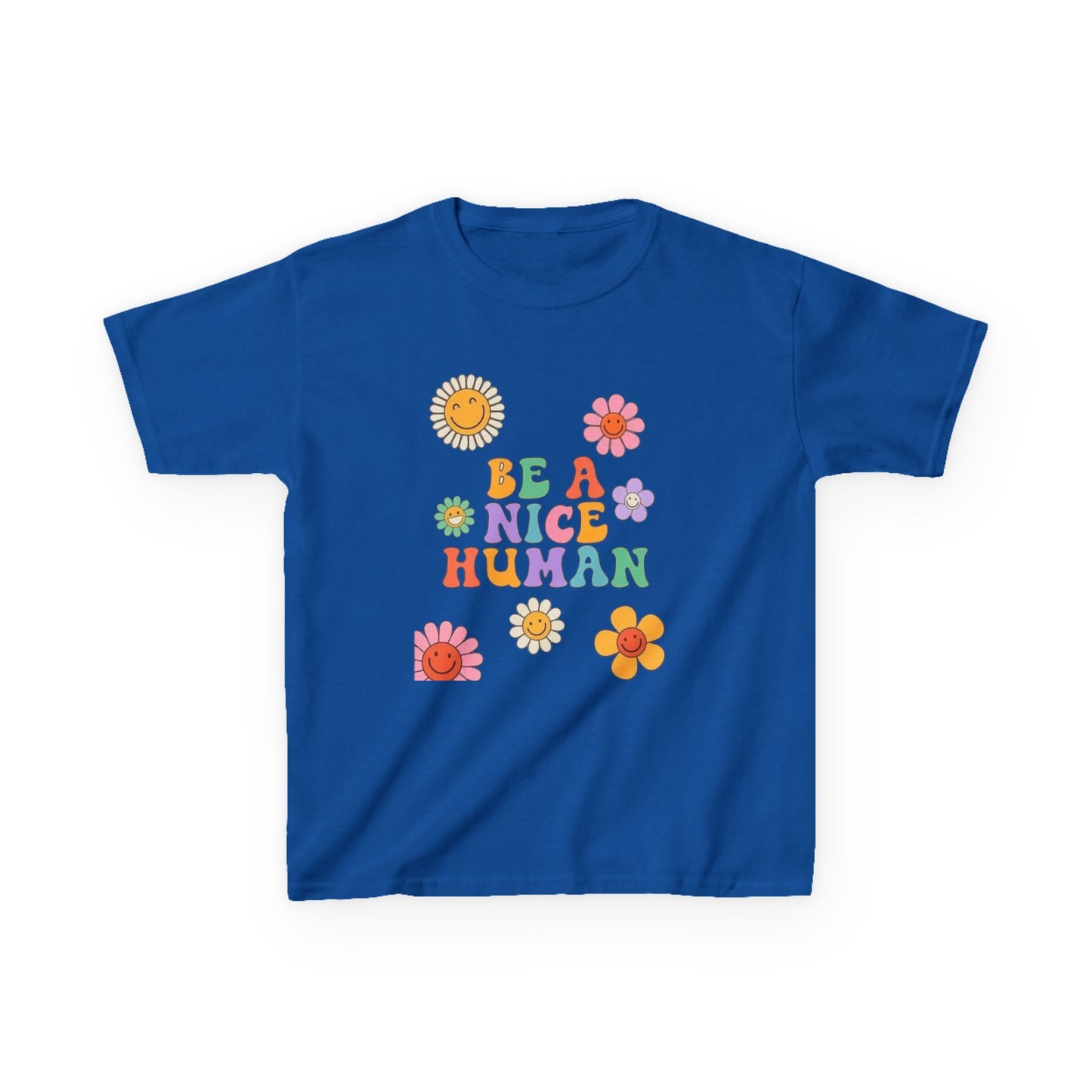 Kids T-Shirt — "Be a Nice Human" Retro Floral Graphic Tee