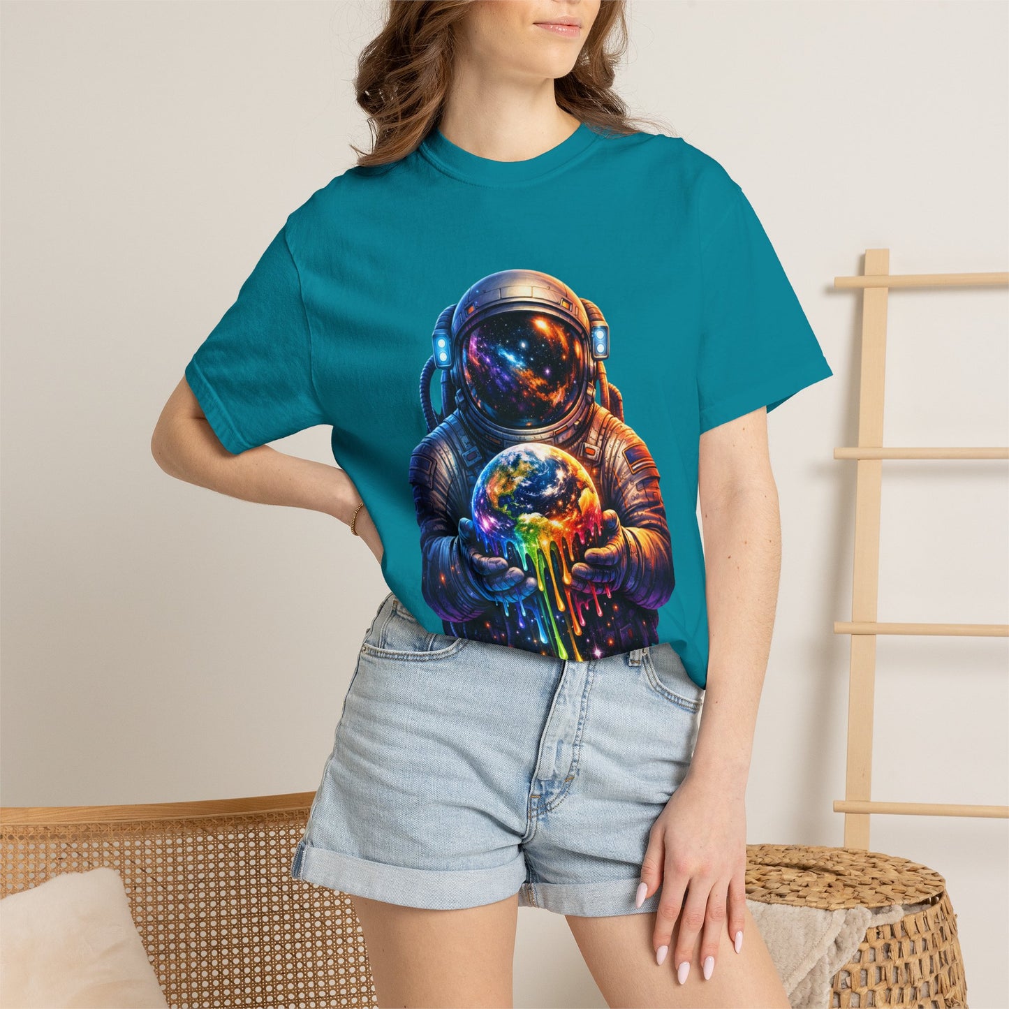Astronaut Holding Melting Planet T-Shirt — Psychedelic Space Graphic Tee